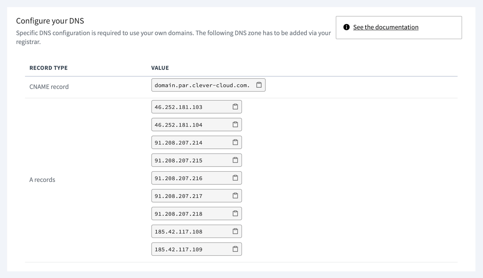 New IP entries in Clever Cloud Console